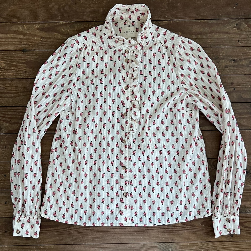 Sézane Chlo Shirt Blouse Mini Bouquet Rouge S - 4 - 36